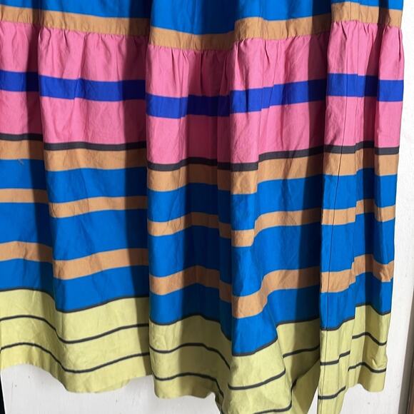 STAUD Sea Tiered Striped Stretch cotton Midi Skirt Multi Formentera Stripe - Picture 7 of 16